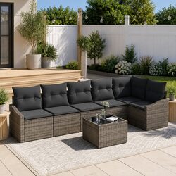 7-Piece Outdoor Sofa Set Specifications: Poly Rattan Grey