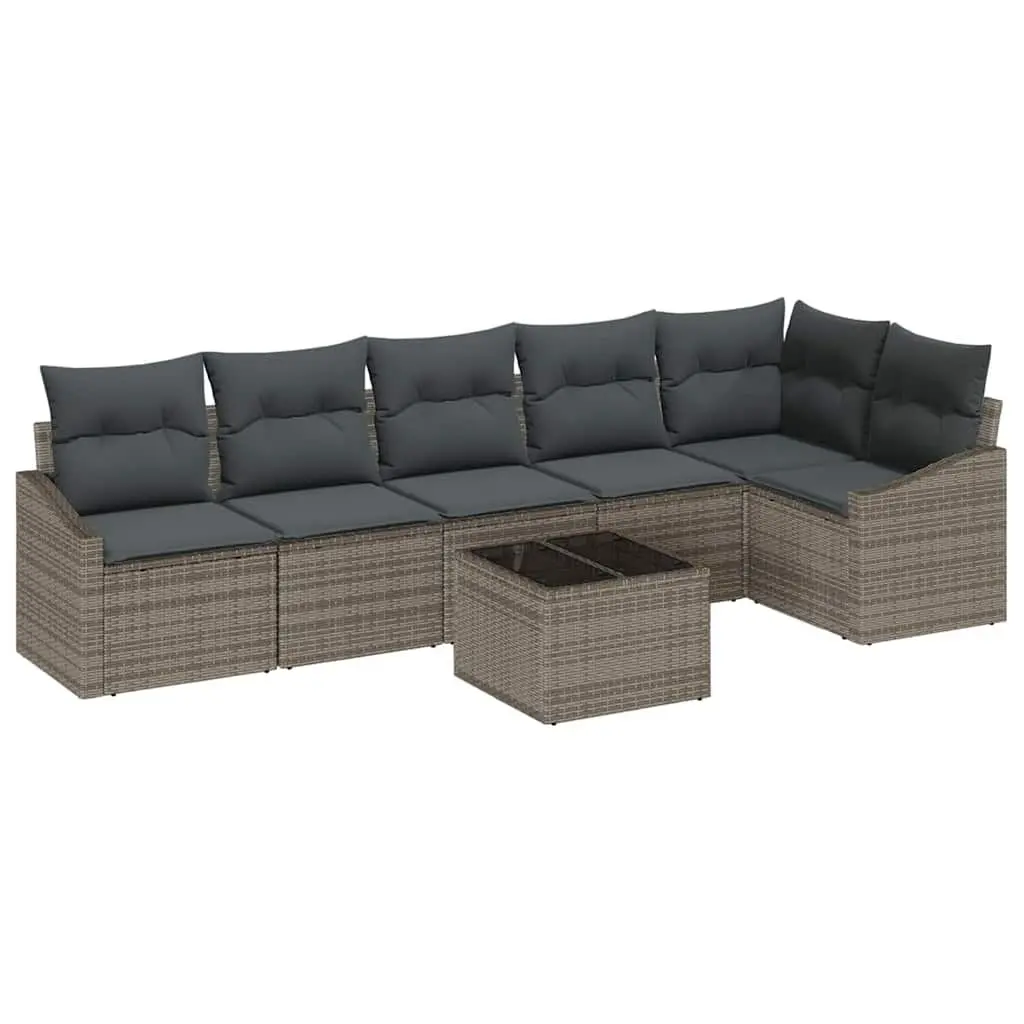7-Piece Outdoor Garden Sofa Set Grey Poly Rattan Sectional Furniture Patio
