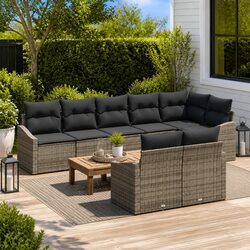 Specifications for the 8-Piece Grey Poly Rattan Sofa Set