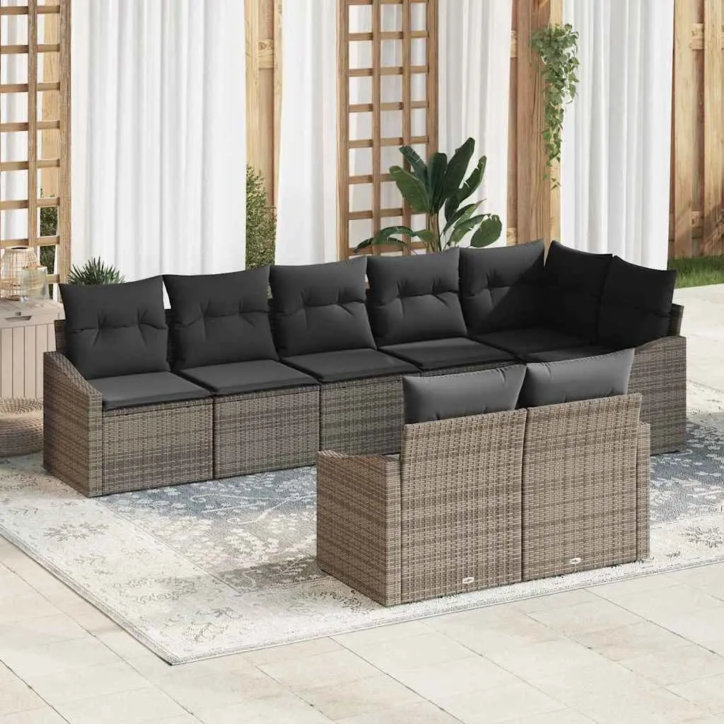 8-Piece Grey Poly Rattan Sofa Set