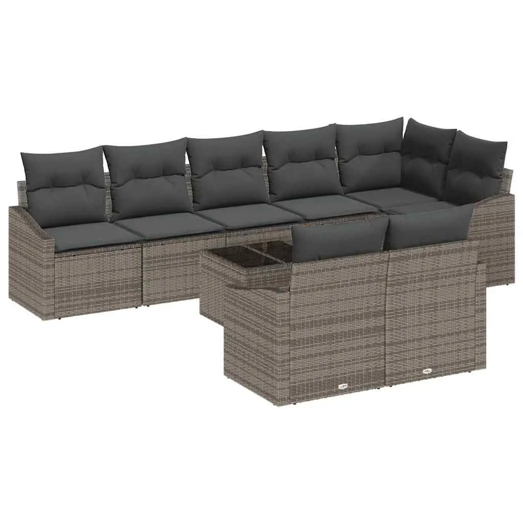 9 Piece Outdoor Garden Sofa Set Grey Poly Rattan Patio Furniture Modular Lounge