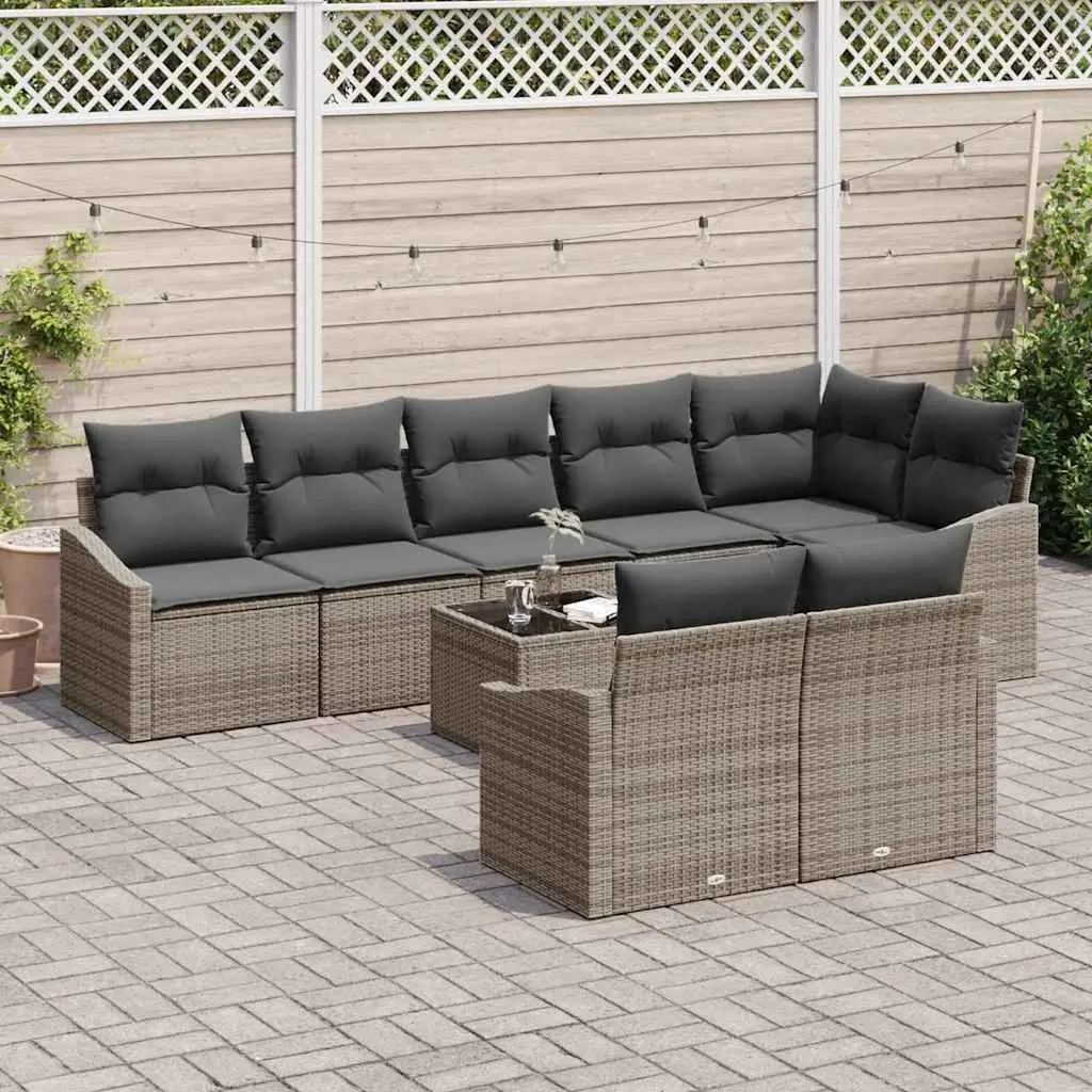 9 Piece Outdoor Garden Sofa Set Grey Poly Rattan Patio Furniture Modular Lounge