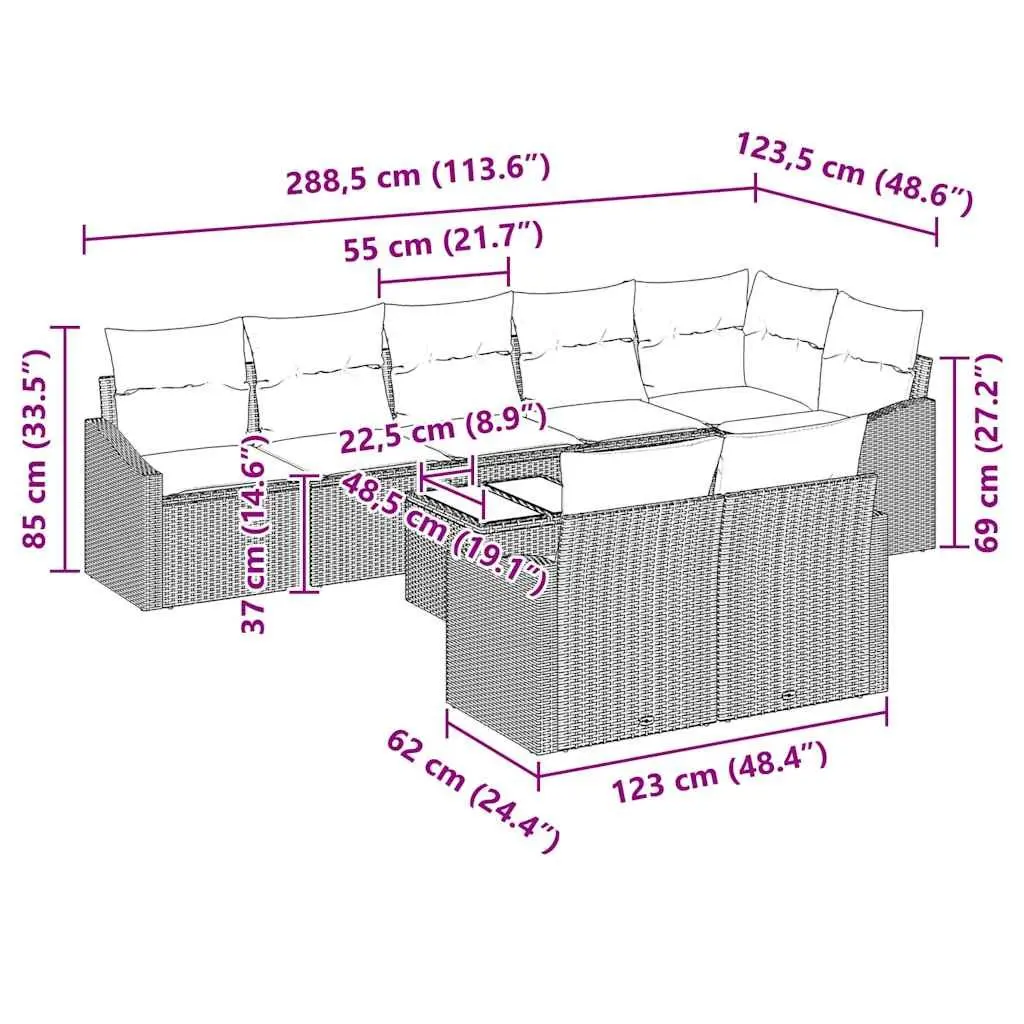 9 Piece Outdoor Garden Sofa Set Grey Poly Rattan Patio Furniture Modular Lounge
