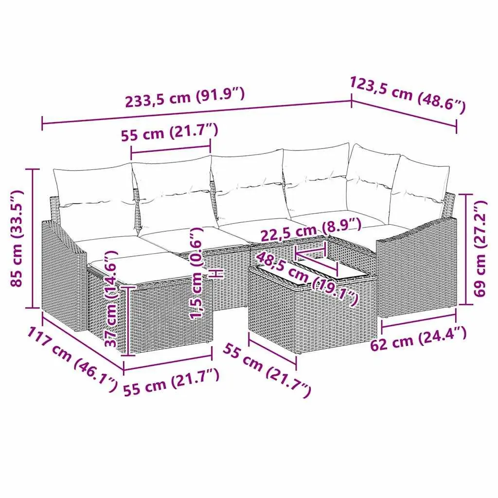 Grey Modular 7-Piece Outdoor Sofa Set