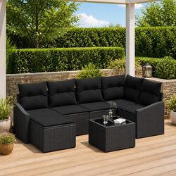 7-Piece Modular Outdoor Sofa Set - Black Poly Rattan