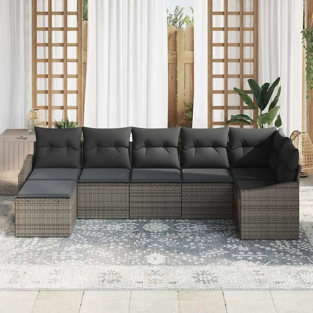 Outdoor Sofa Set 7 Piece Grey Poly Rattan Garden Furniture Patio Lounge Cushion