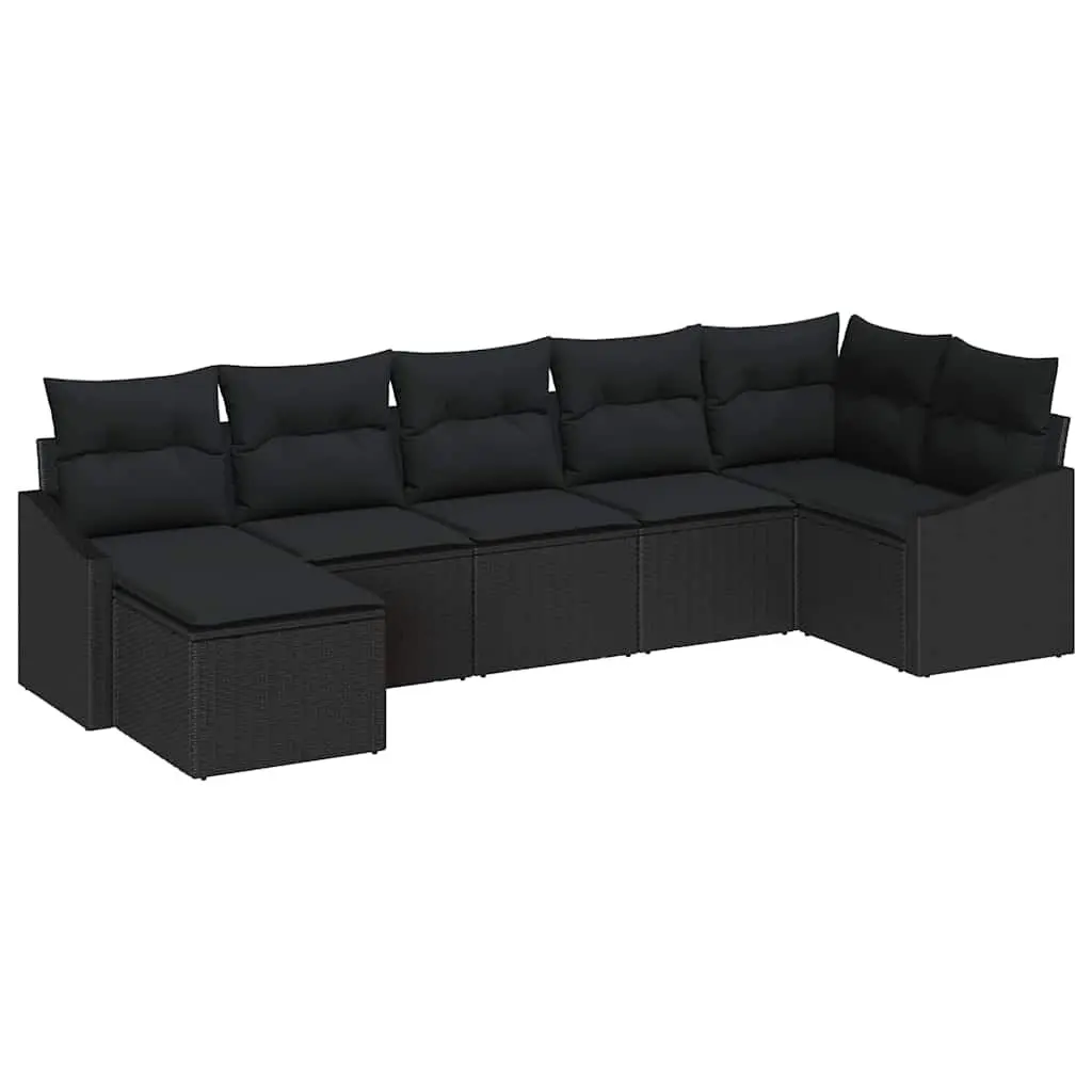 7-Piece Black Poly Rattan Sofa Set