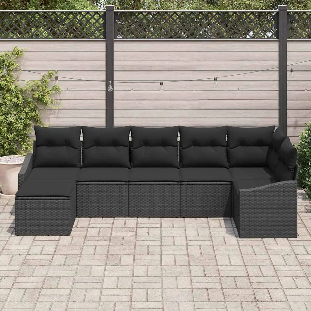 7-Piece Black Poly Rattan Sofa Set