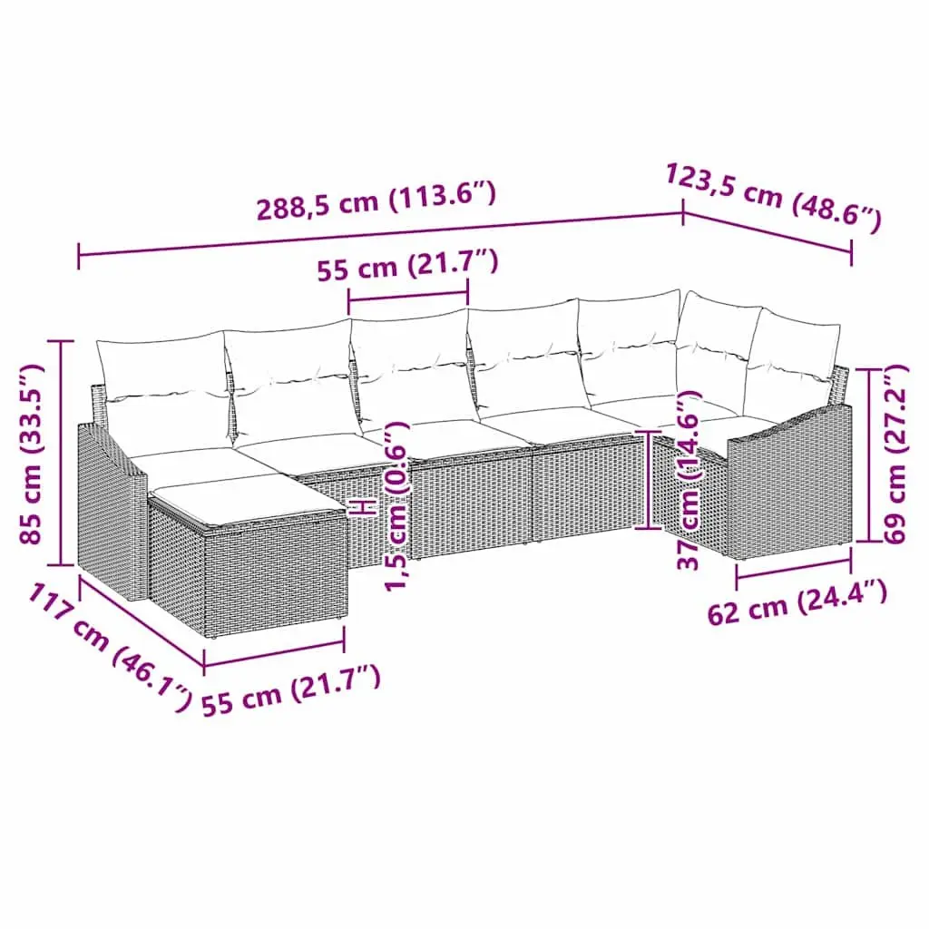 7-Piece Black Poly Rattan Sofa Set