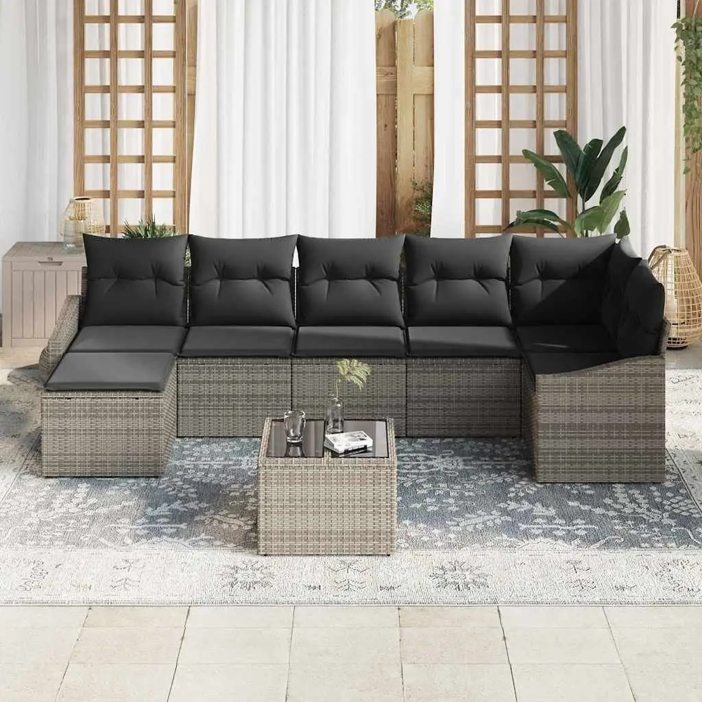 8-Piece Grey Poly Rattan Sofa Set