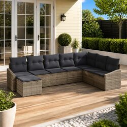 Grey Outdoor Sofa Set 8 Pieces Modular Garden Furniture with Cushions Storage