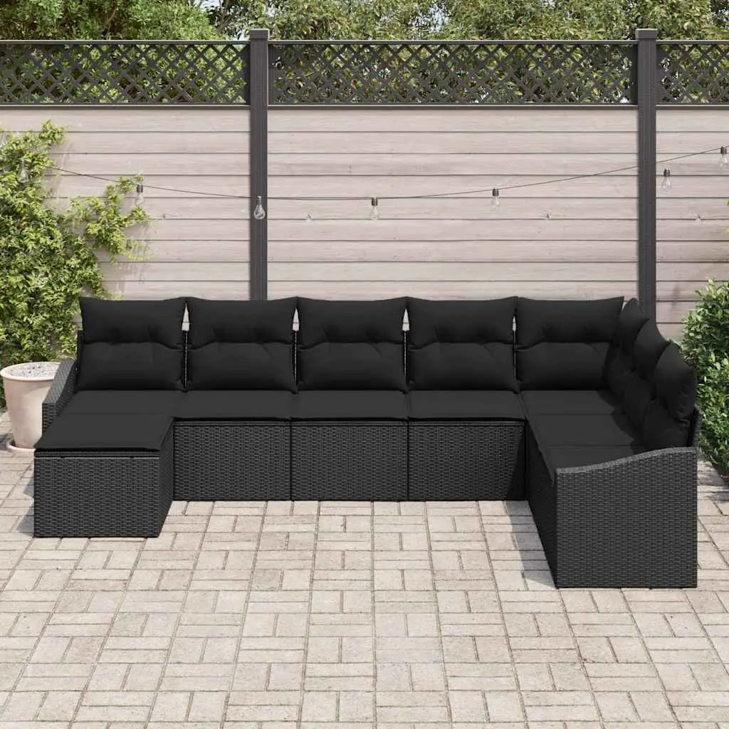 8-Piece Black Poly Rattan Outdoor Sofa Set
