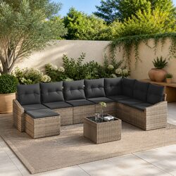 Outdoor Sofa Set 9pcs Modular Garden Furniture Grey Poly Rattan with Cushions