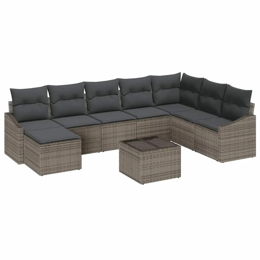 Modular Outdoor Sofa Set 9 Piece Garden Furniture Grey Poly Rattan with Cushions