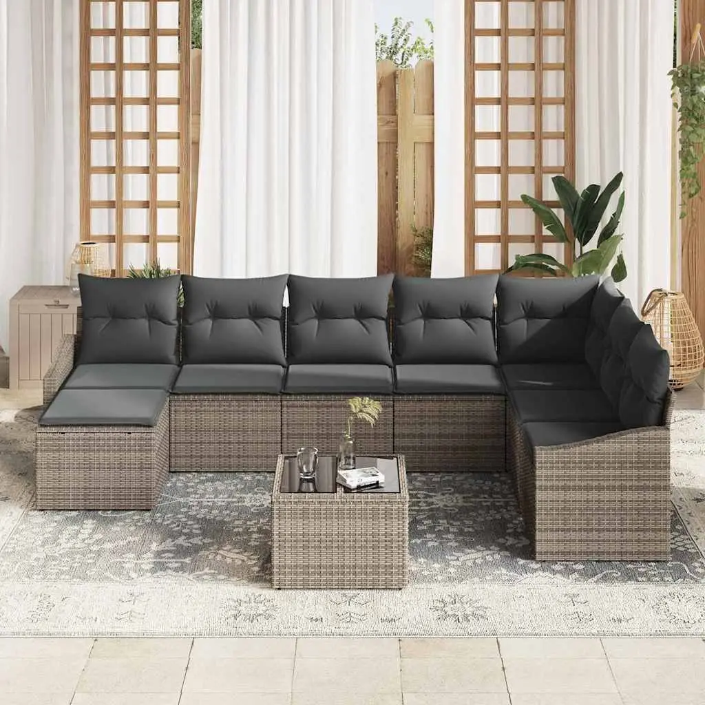 Modular Outdoor Sofa Set 9 Piece Garden Furniture Grey Poly Rattan with Cushions