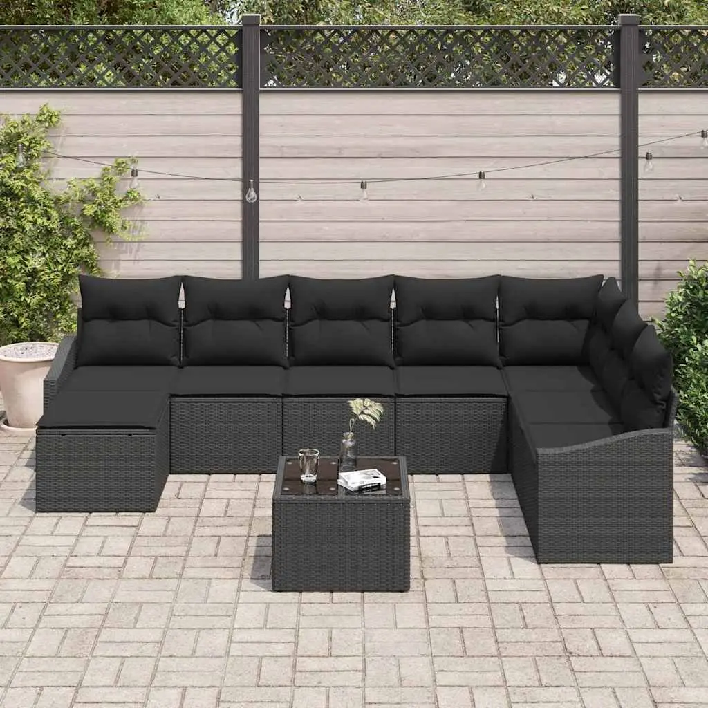 Modular Outdoor Garden Sofa Set 9 Pieces Black Poly Rattan Furniture