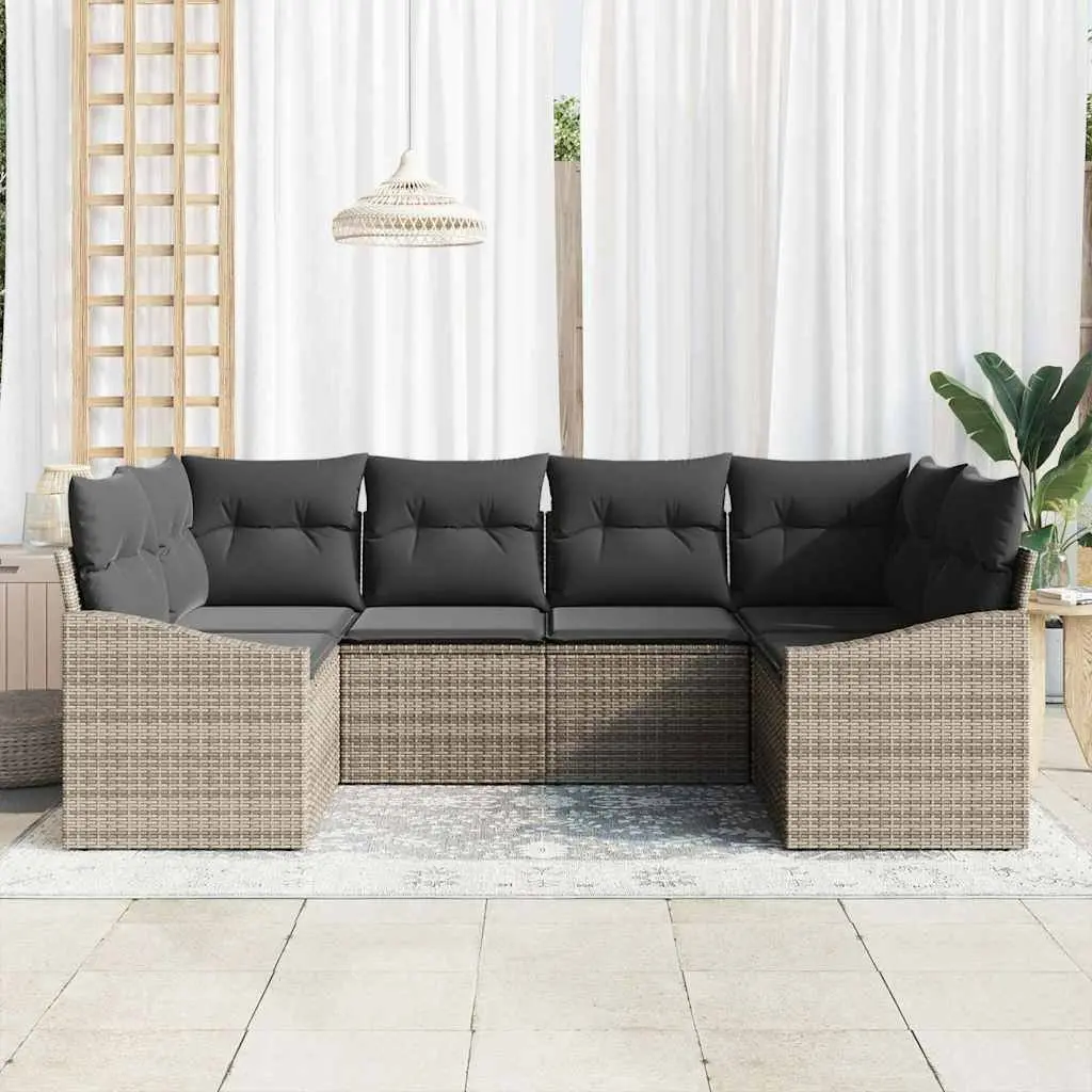 Outdoor Garden Sofa Set 6 Pieces Modular Grey Poly Rattan Patio Furniture with