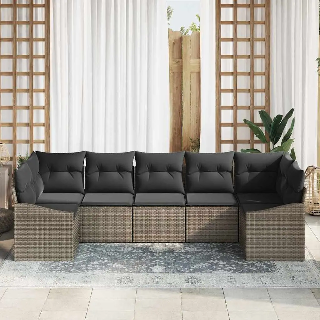 7-Piece Grey Poly Rattan Sofa Set
