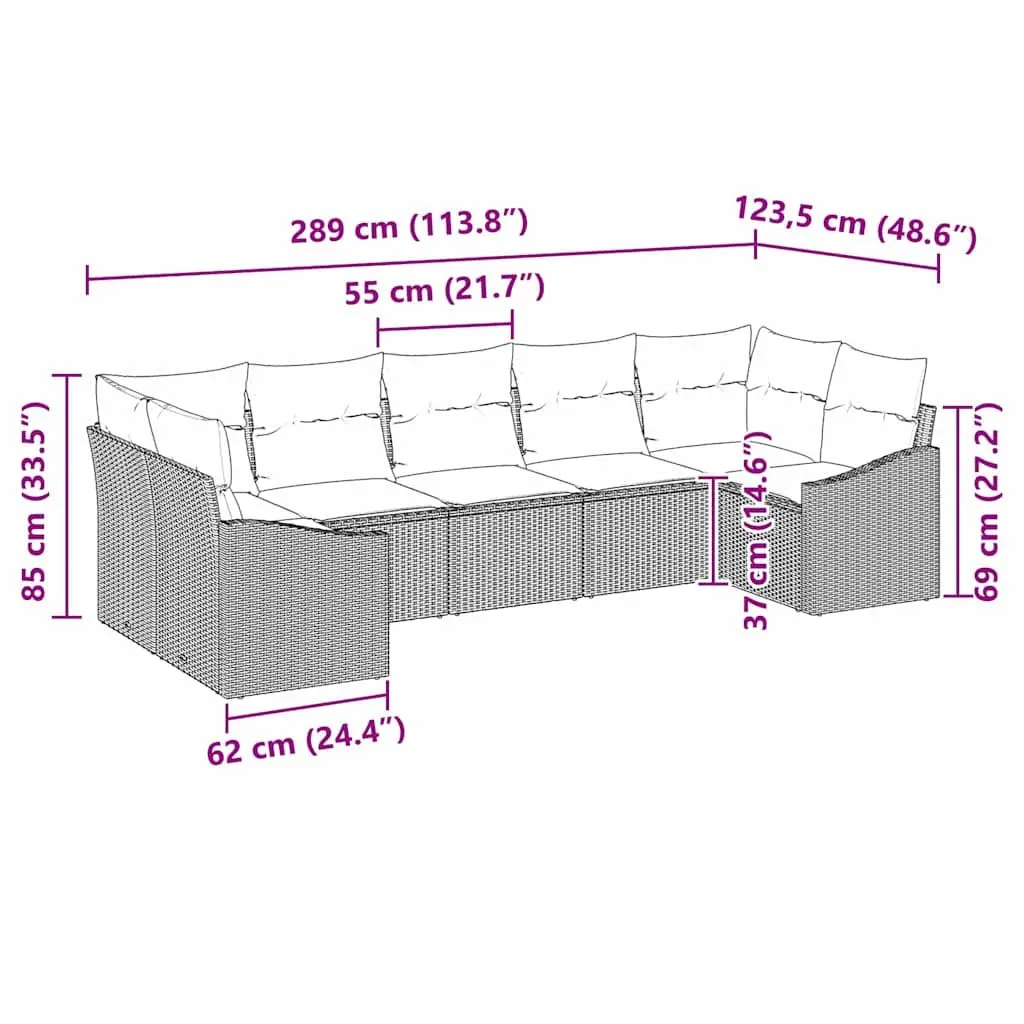 7-Piece Grey Poly Rattan Sofa Set