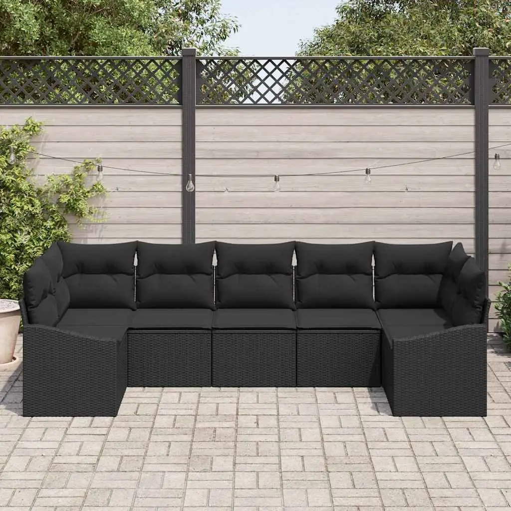 7-Piece Black Outdoor Garden Sofa Set