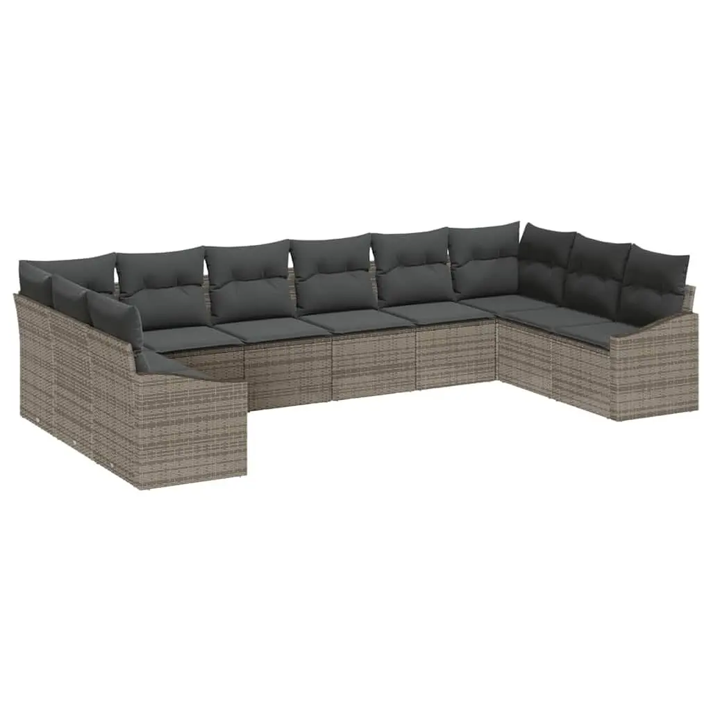 Outdoor Sofa Set 10 Pieces Grey Poly Rattan Patio Furniture