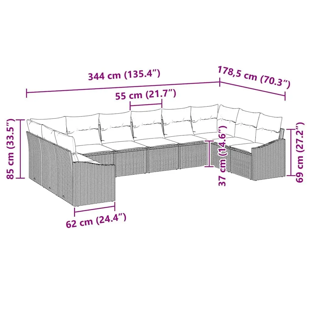 Outdoor Sofa Set 10 Pieces Grey Poly Rattan Patio Furniture