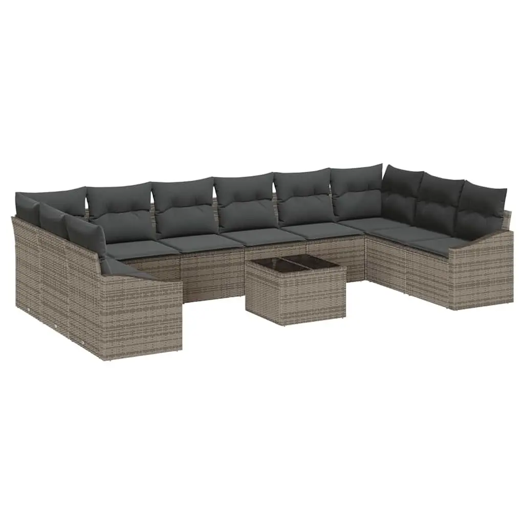 Modular Garden Sofa Set 11 Pieces Grey Poly Rattan Outdoor Furniture Patio