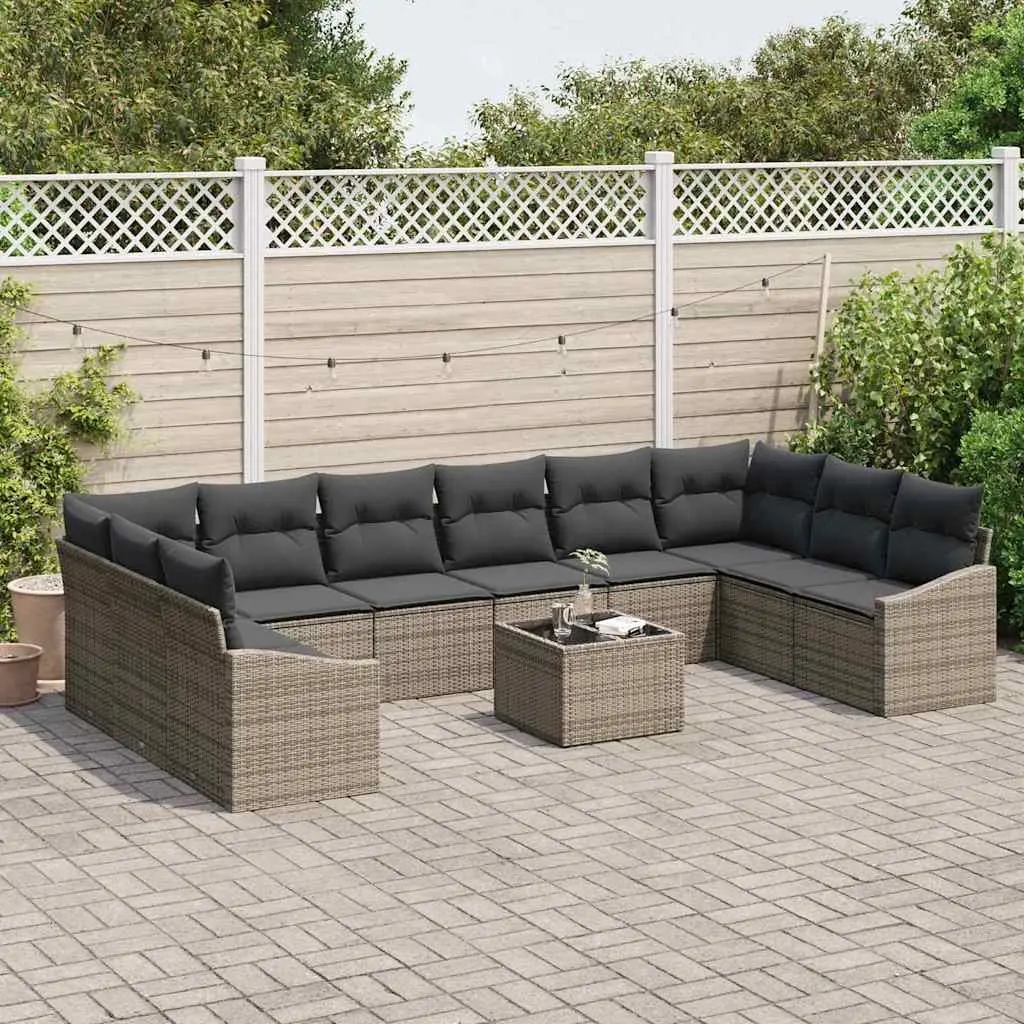 Modular Garden Sofa Set 11 Pieces Grey Poly Rattan Outdoor Furniture Patio