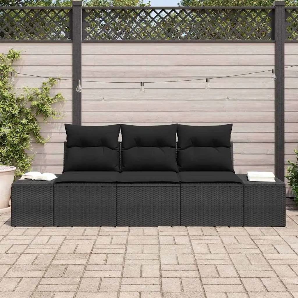 Outdoor Garden Sofa Set 3 Piece Black Poly Rattan Modular Lounge Furniture