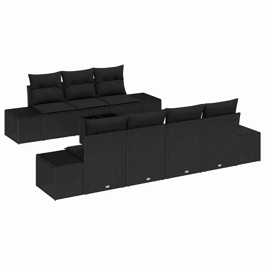 Garden Sofa Set Outdoor Furniture 8 Pieces Black Poly Rattan Modular Patio