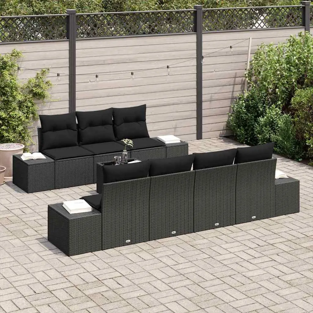 Garden Sofa Set Outdoor Furniture 8 Pieces Black Poly Rattan Modular Patio