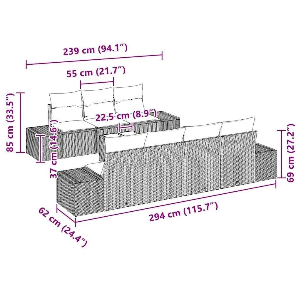 Garden Sofa Set Outdoor Furniture 8 Pieces Black Poly Rattan Modular Patio
