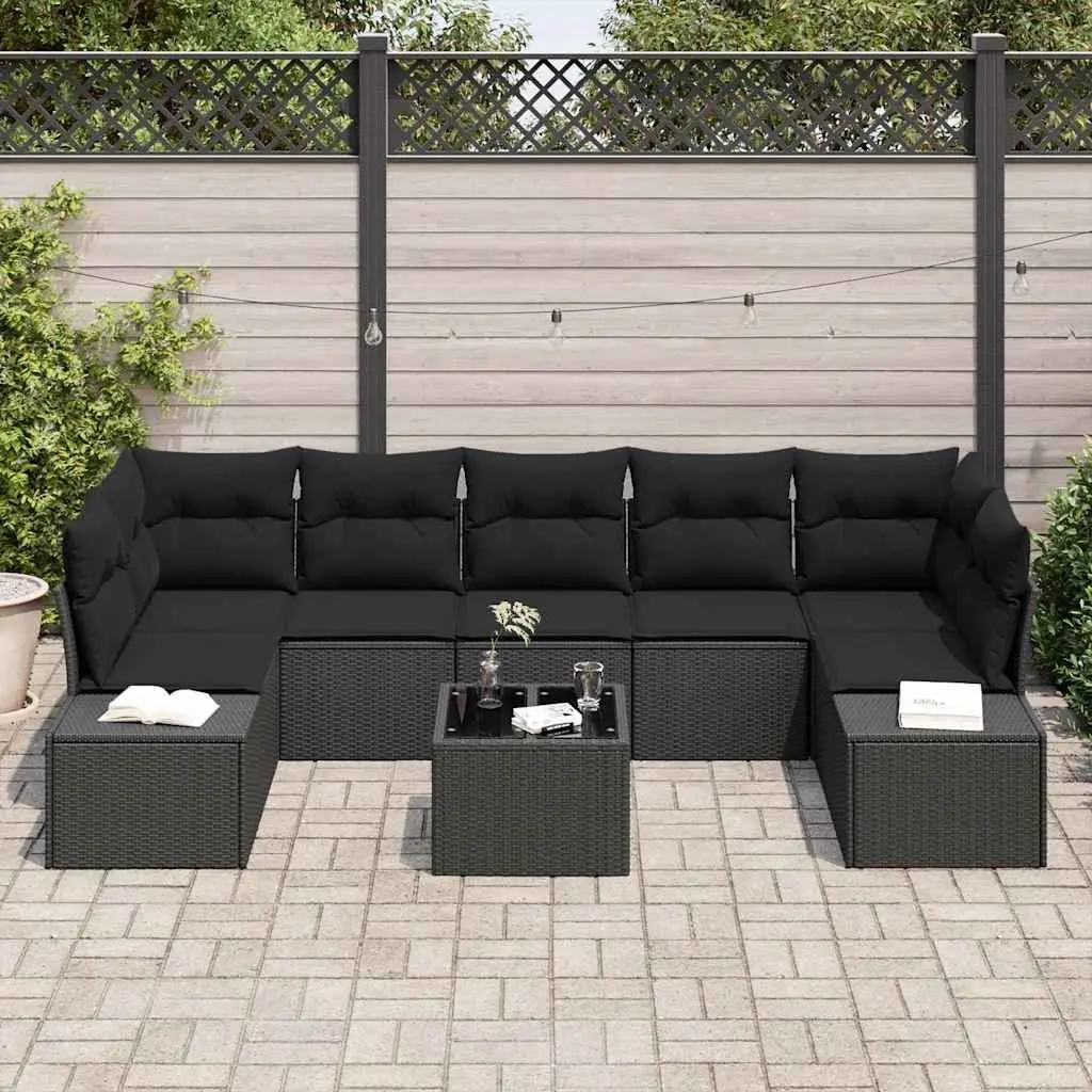 8-Piece Black Modular Garden Sofa Set