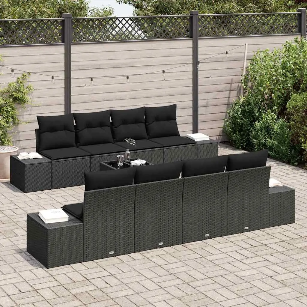 Outdoor Garden Sofa Set 7 Piece Modular Black Poly Rattan Patio Furniture