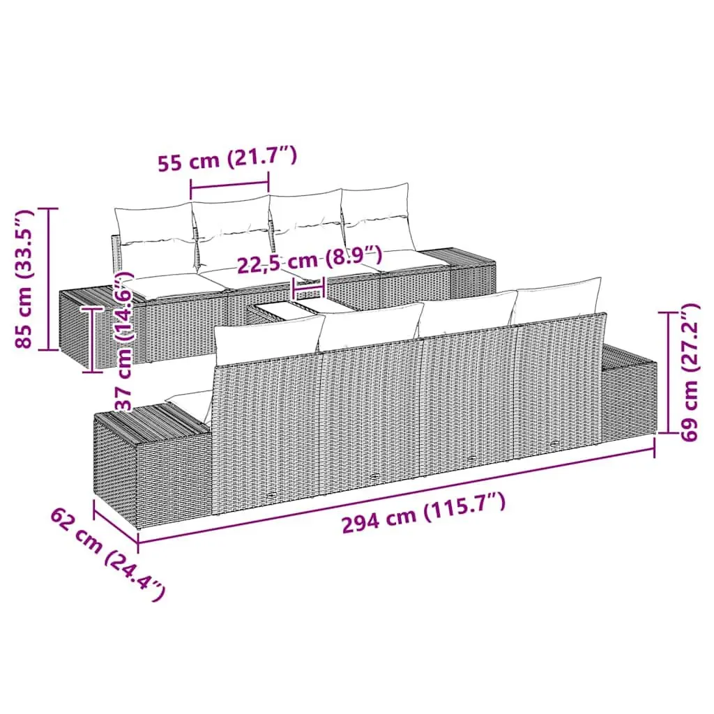 Outdoor Garden Sofa Set 7 Piece Modular Black Poly Rattan Patio Furniture