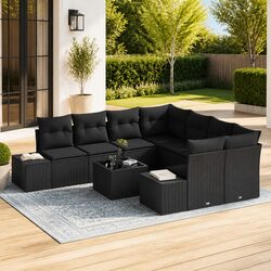 9-Piece Garden Sofa Set: Poly Rattan and Steel Frame