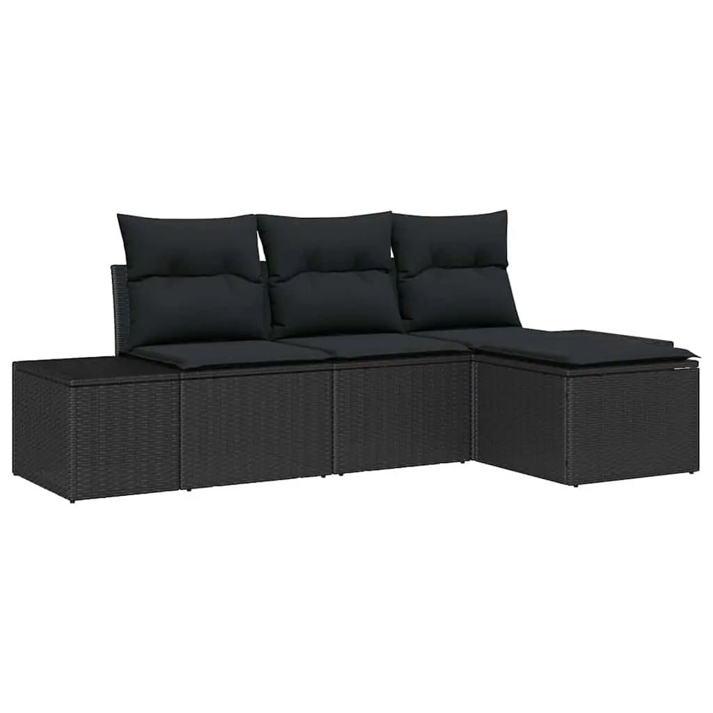 Garden Sofa Set 4 pcs Black Outdoor Furniture Poly Rattan Modular with Cushion