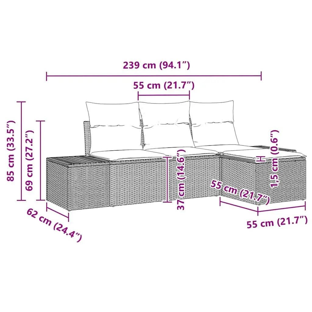 Garden Sofa Set 4 pcs Black Outdoor Furniture Poly Rattan Modular with Cushion