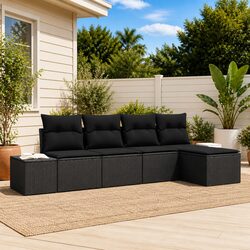 Garden Sofa Set Specifications: 5 Pieces in Black Poly Rattan