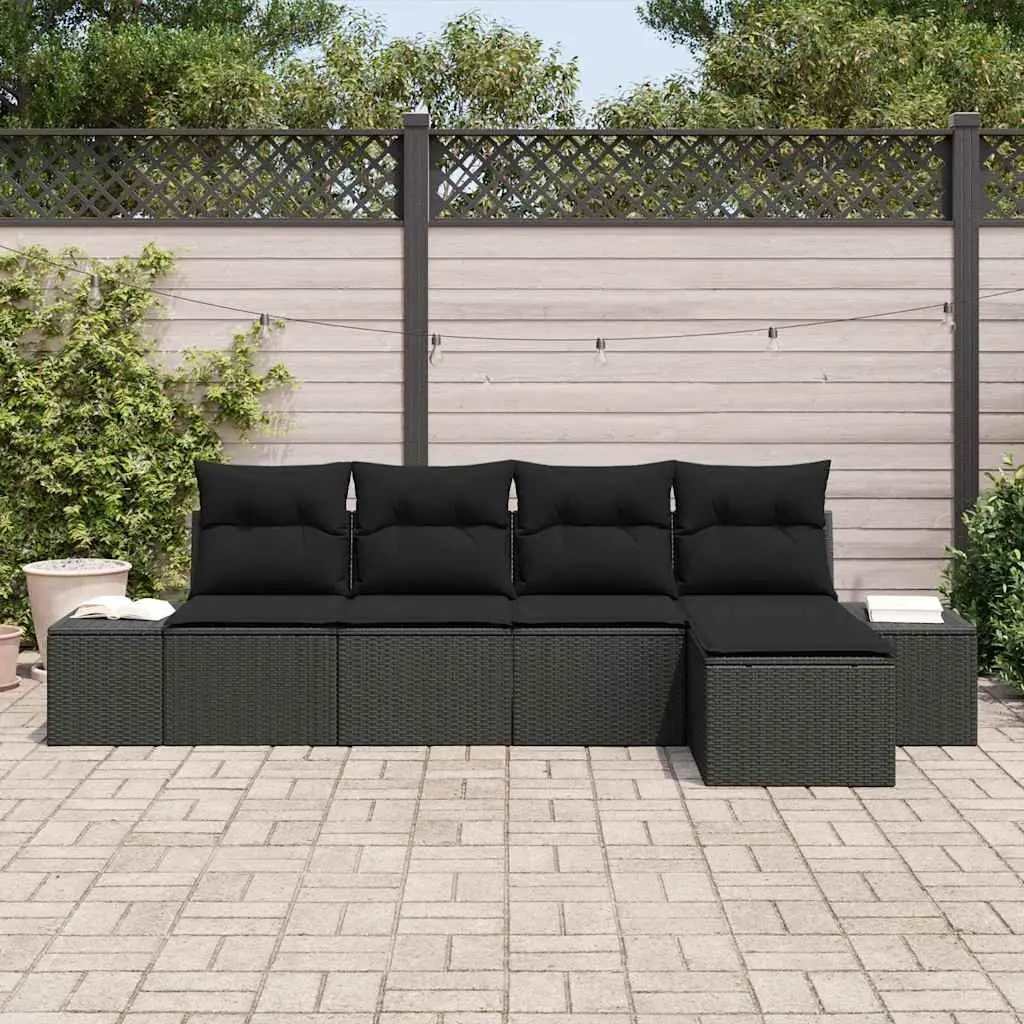 Garden Sofa Set Outdoor Furniture 5 Piece Black Poly Rattan Modular Seating