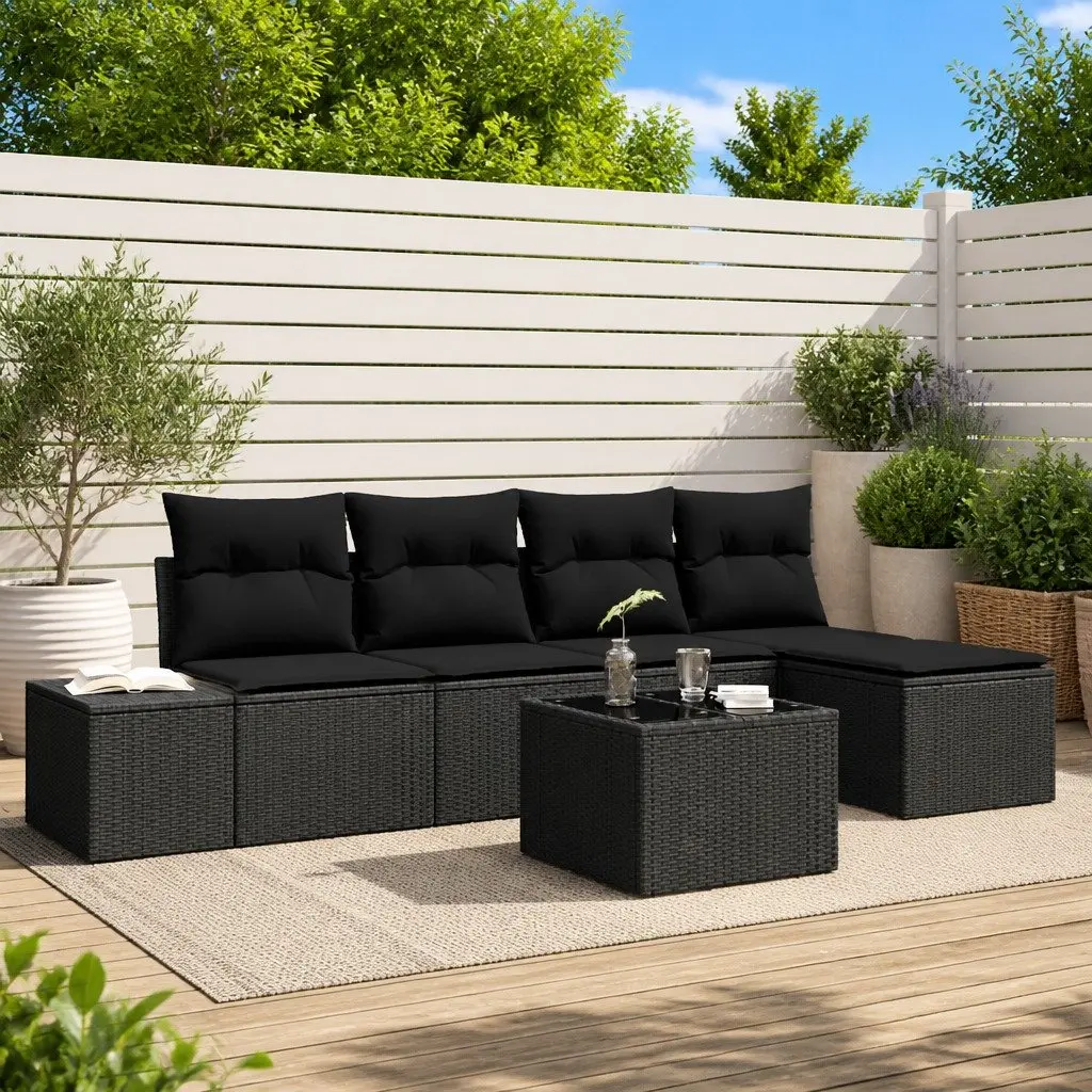 Garden Sofa Set Outdoor Furniture Modular 6 Piece Black Poly Rattan