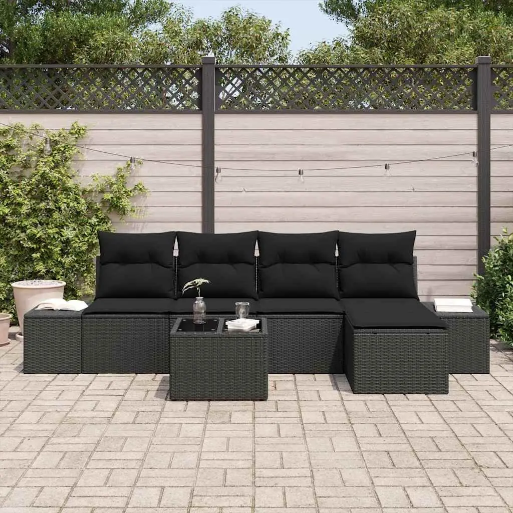 Garden Sofa Set Outdoor Furniture Modular 6 Piece Black Poly Rattan