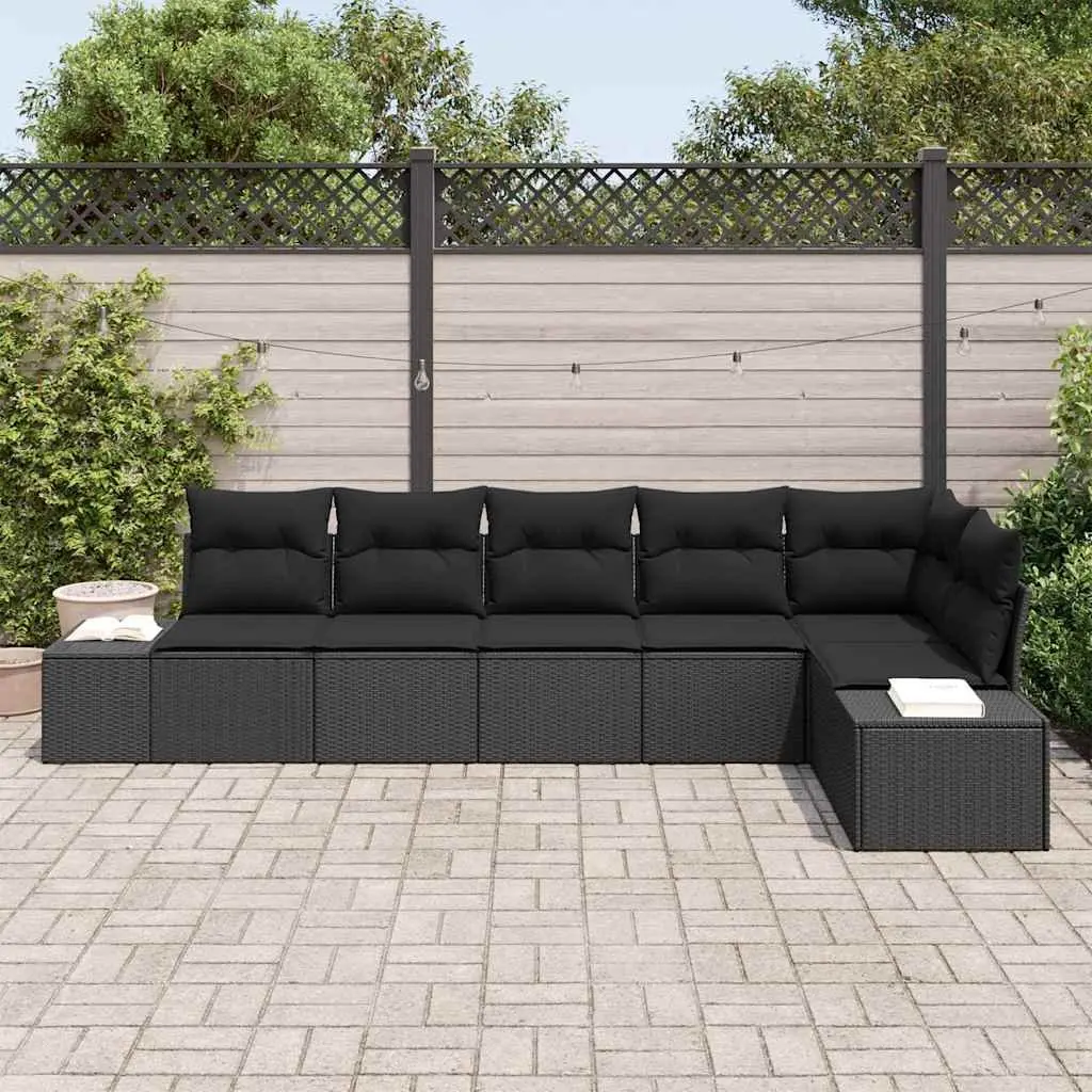 Outdoor Sofa Set for Garden 6 Piece Modular Black Rattan with Cushions