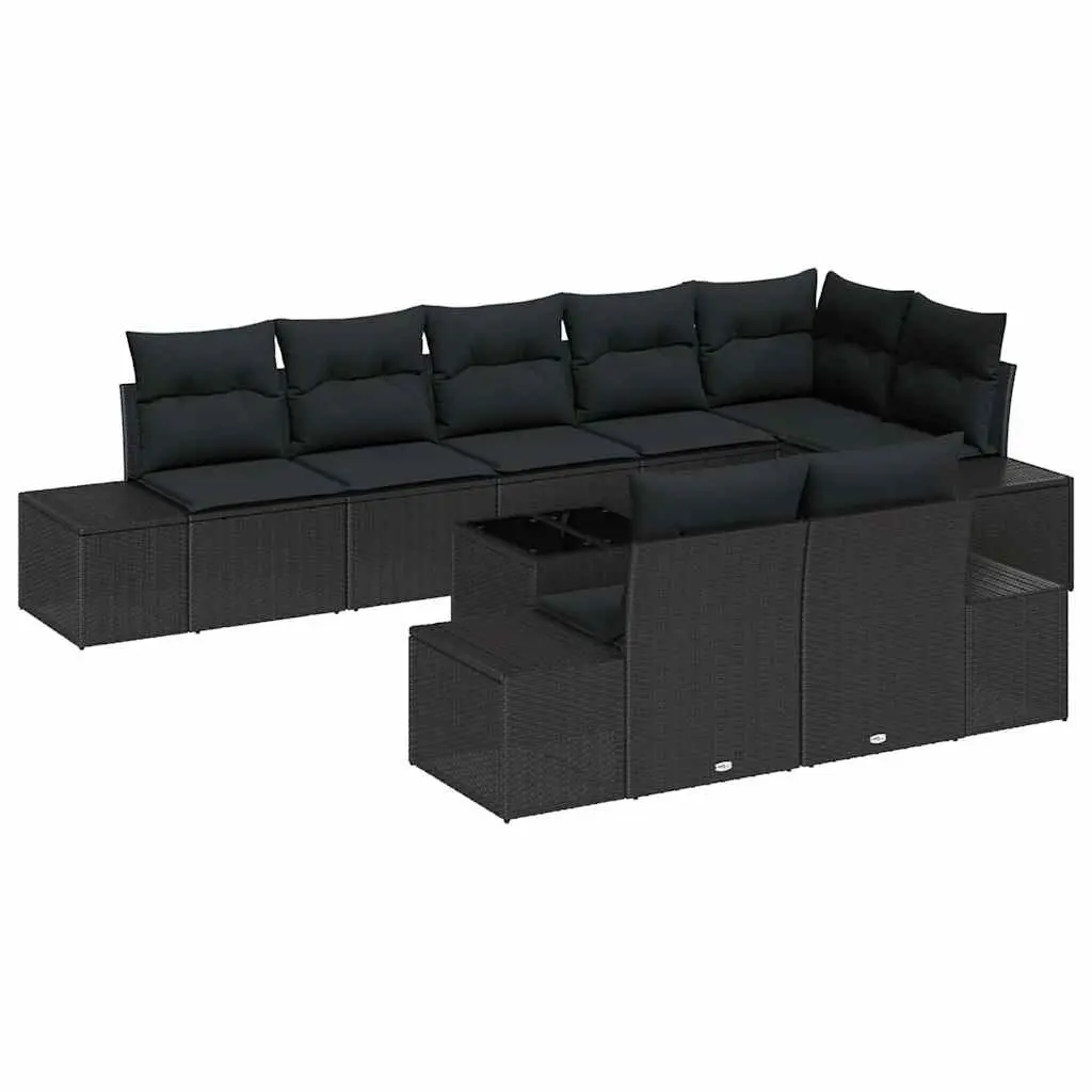 Outdoor Garden Sofa Set 9 Pieces Black Poly Rattan Modular Seating