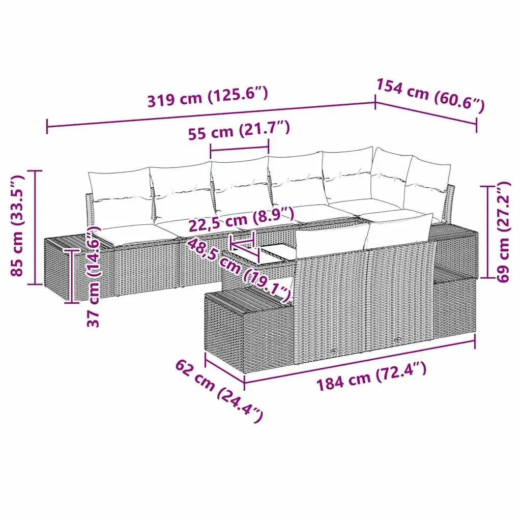 Outdoor Garden Sofa Set 9 Pieces Black Poly Rattan Modular Seating