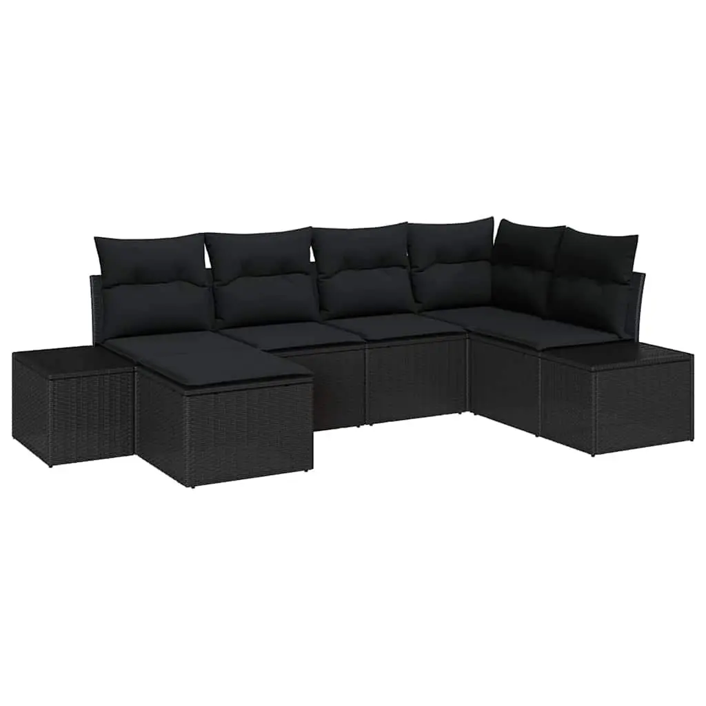 6 Piece Modular Outdoor Sectional Sofa Set Black Poly Rattan for Garden and Patio