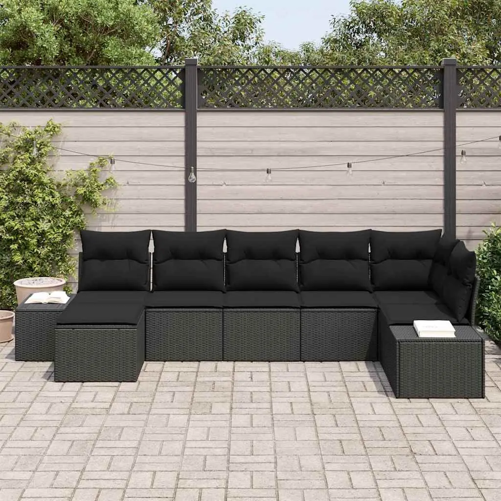 Garden Sofa Set Outdoor Modular Sectional 7 Piece Black Poly Rattan