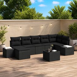 Garden Sofa Set - 8 Pieces, Modular Design, Black Rattan