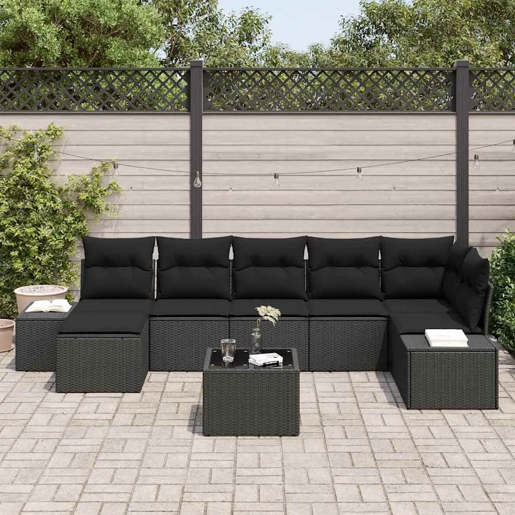 Garden Sofa Set 8 Pieces Outdoor Furniture Black Poly Rattan Modular Sectional