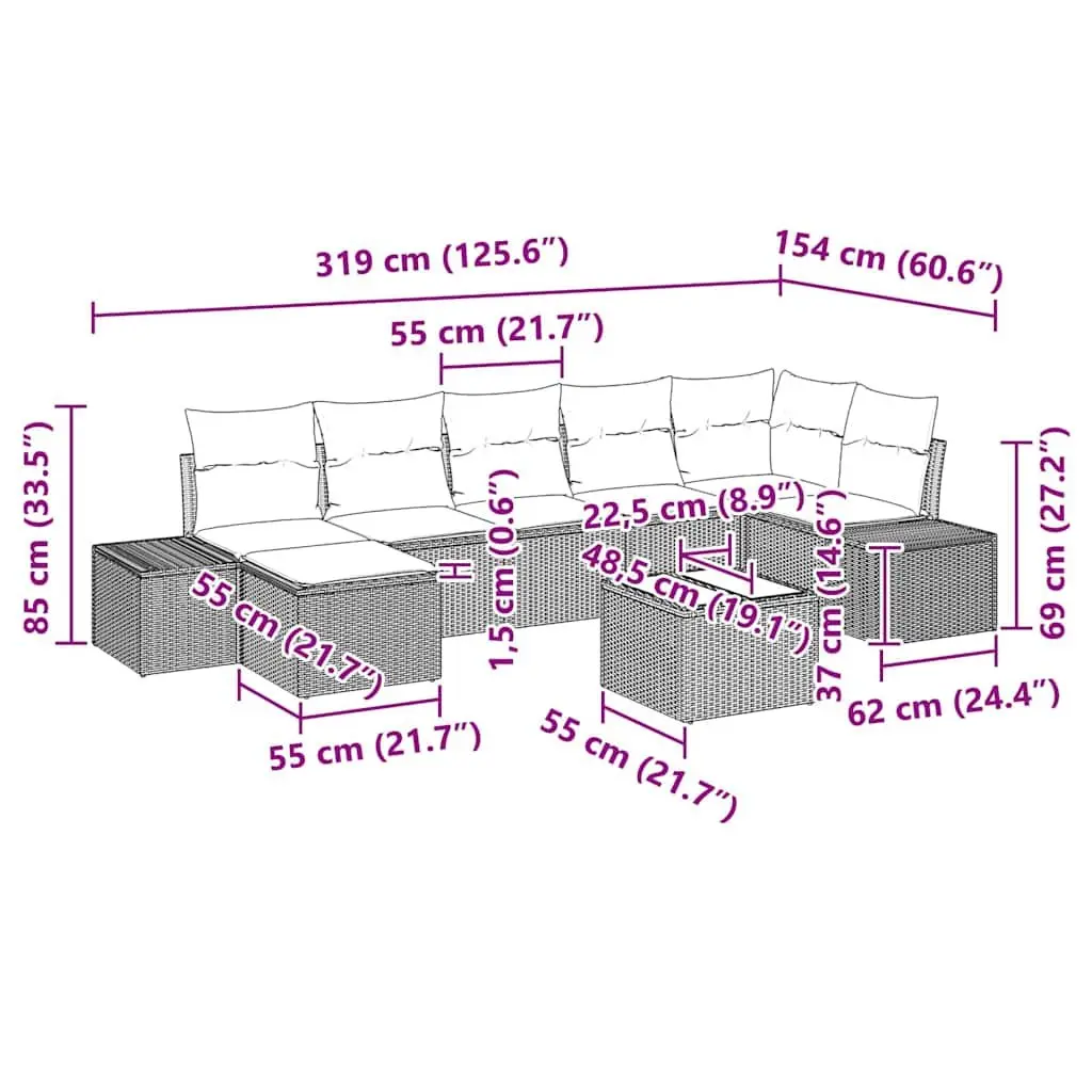 Garden Sofa Set 8 Pieces Outdoor Furniture Black Poly Rattan Modular Sectional